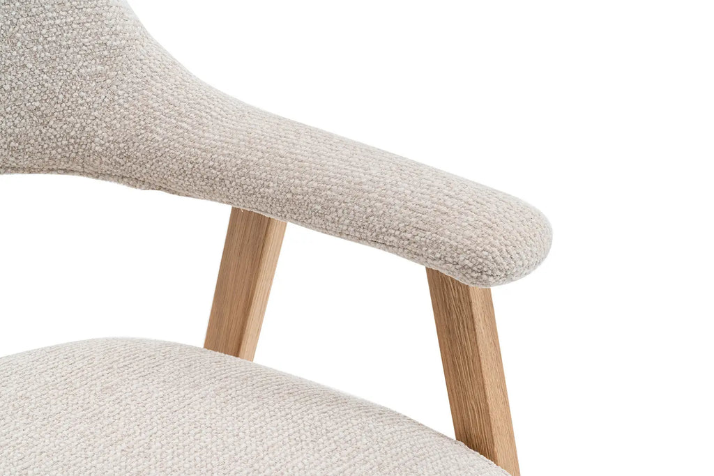 Chaise en Bois Massif avec Accoudoirs Tissu Beige MIA - 64 x 59.5 cm Rousseau