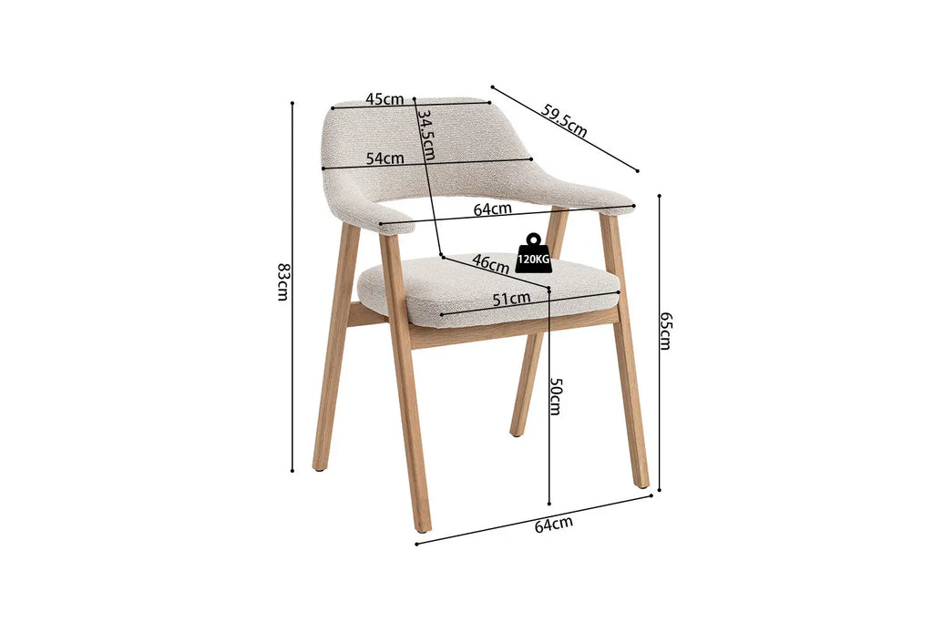 Chaise en Bois Massif avec Accoudoirs Tissu Beige MIA - 64 x 59.5 cm Rousseau