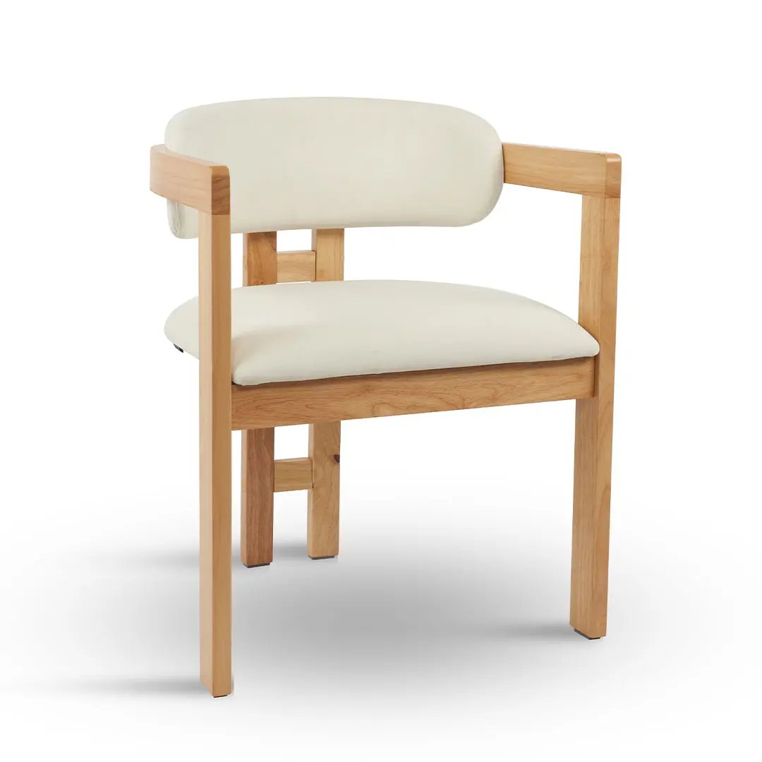 Chaise en Bois Tissu Velours Beige MOLLY - 76 x 61 cm Hawali Home