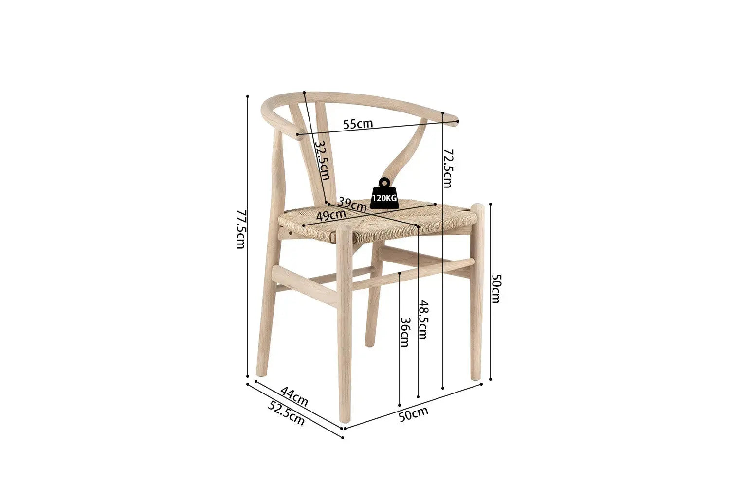 Chaise en Bois avec Assise Tissé ELIA - 55 x 52.5cm Rousseau