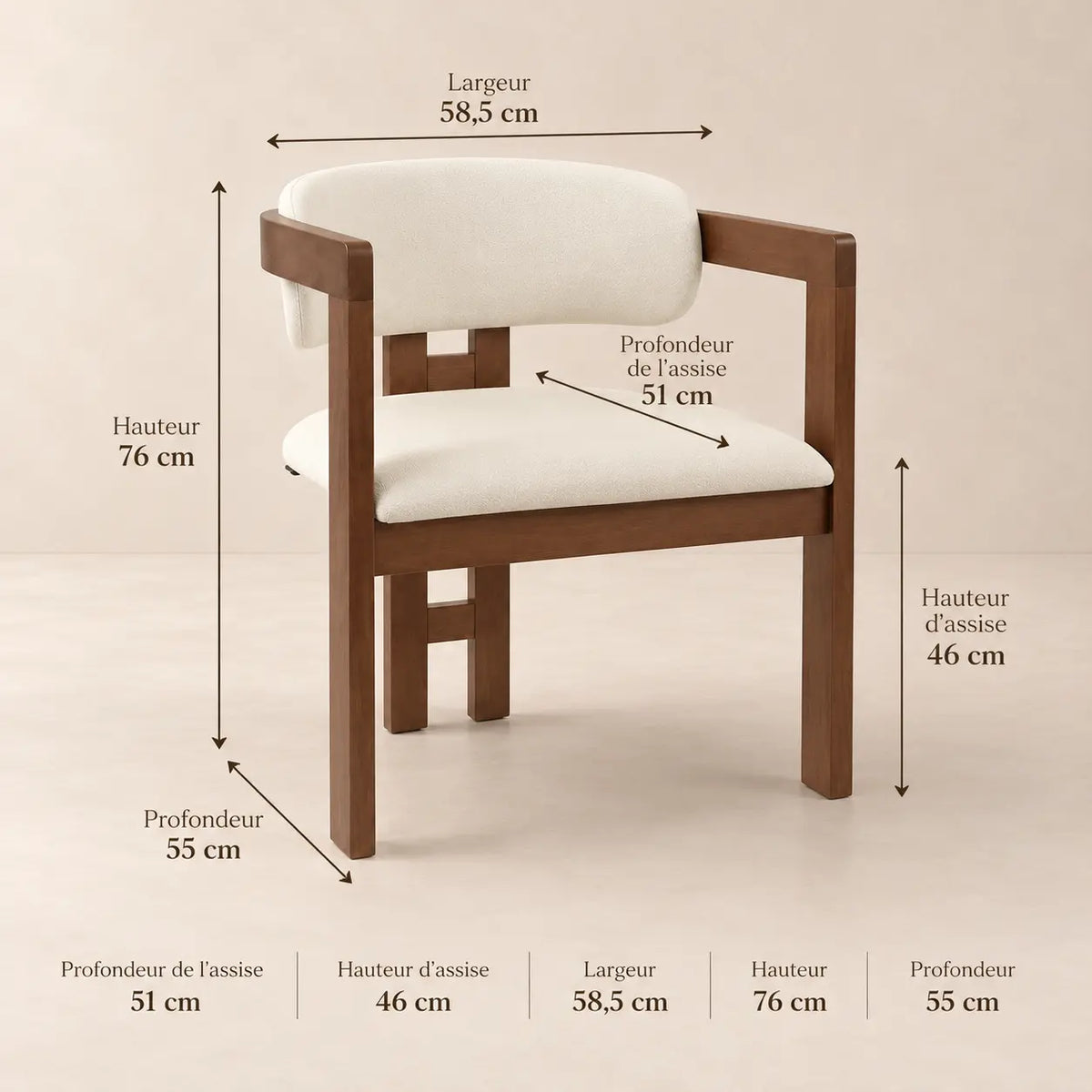 Chaise en Bois d’Hévéa Tissu Velours Beige MOLLY - 76 x 61 cm Rousseau