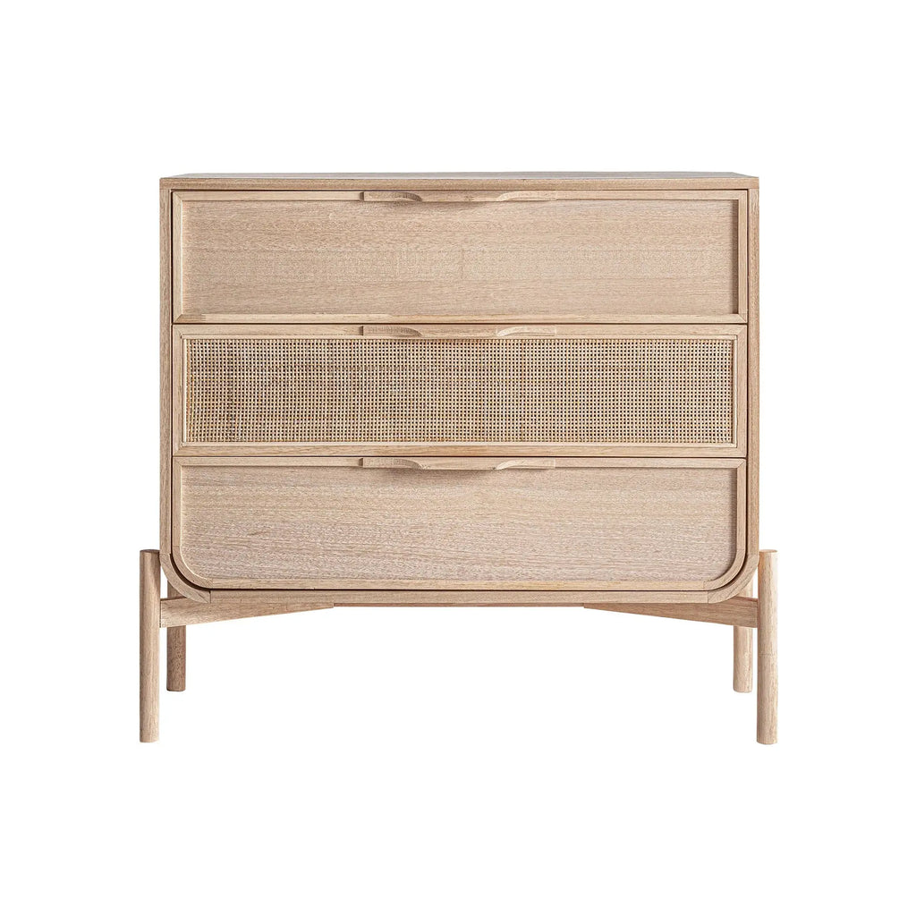 Commode en Bois de Frêne Brun Clair et Rotin WEURTZ - 90 x 39 cm KODU