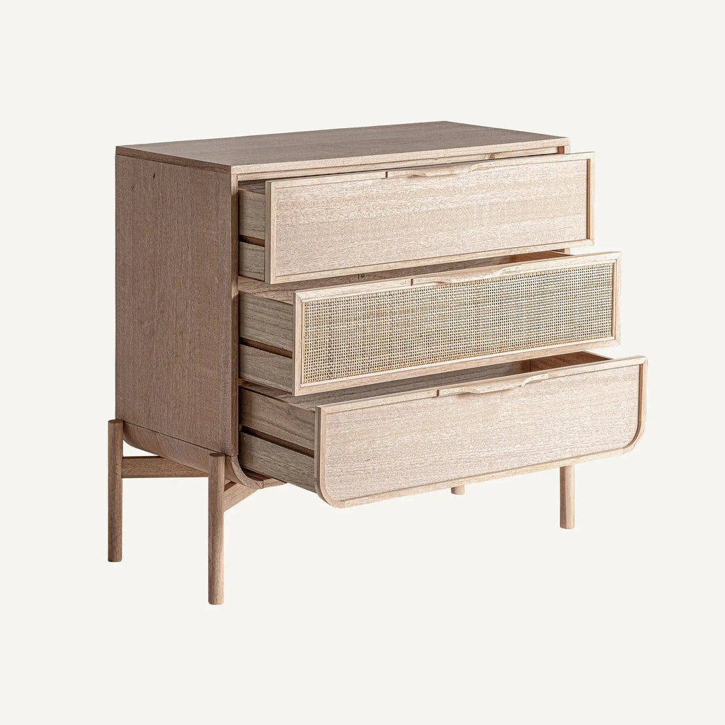 Commode en Bois de Frêne Brun Clair et Rotin WEURTZ - 90 x 39 cm KODU