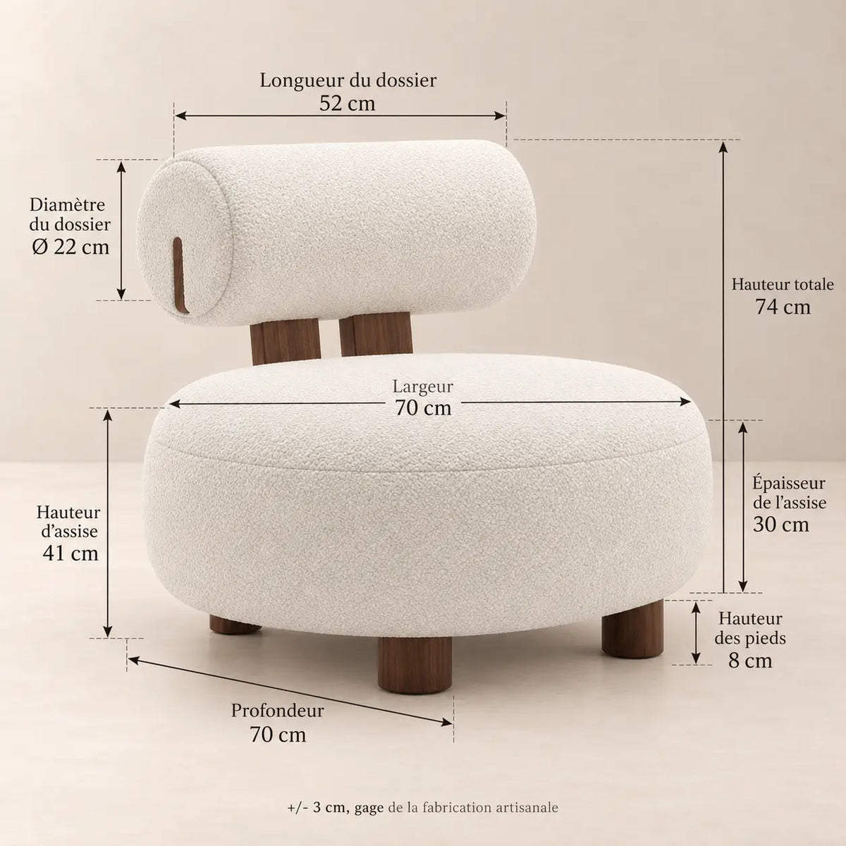Fauteuil de Salon MONICA - 70 x 70 cm Hawali Home
