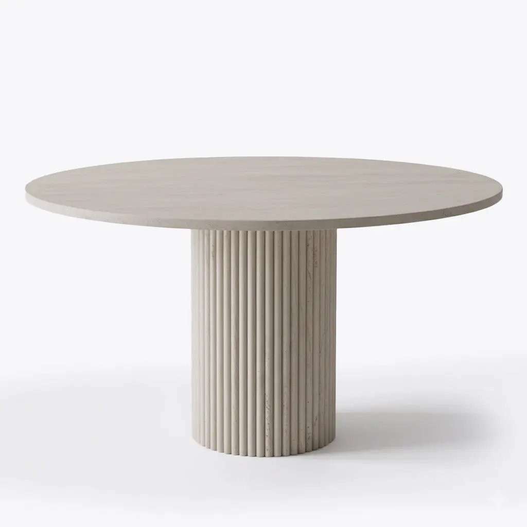 Table à Manger Ronde en Travertin MARY - De 100 à 160 cm Hawali Home