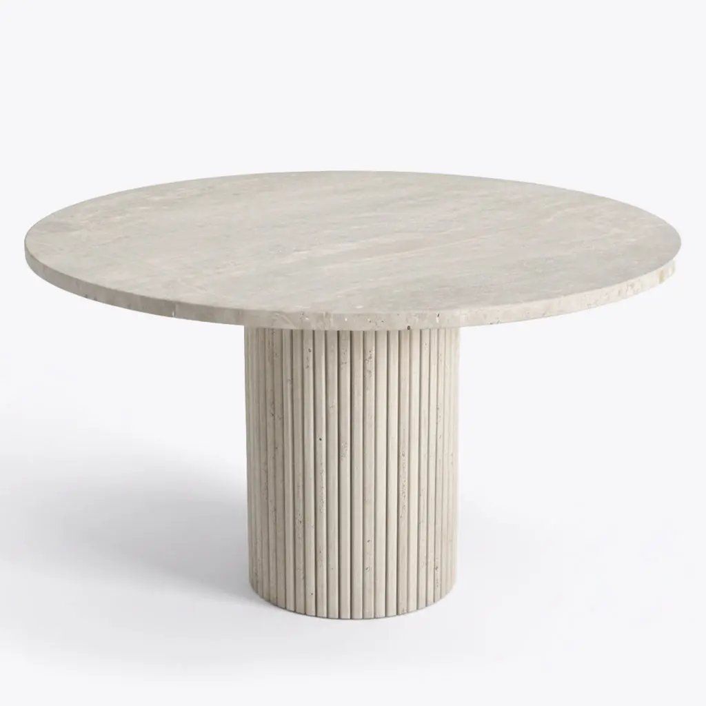 Table à Manger Ronde en Travertin MARY - De 100 à 160 cm Hawali Home