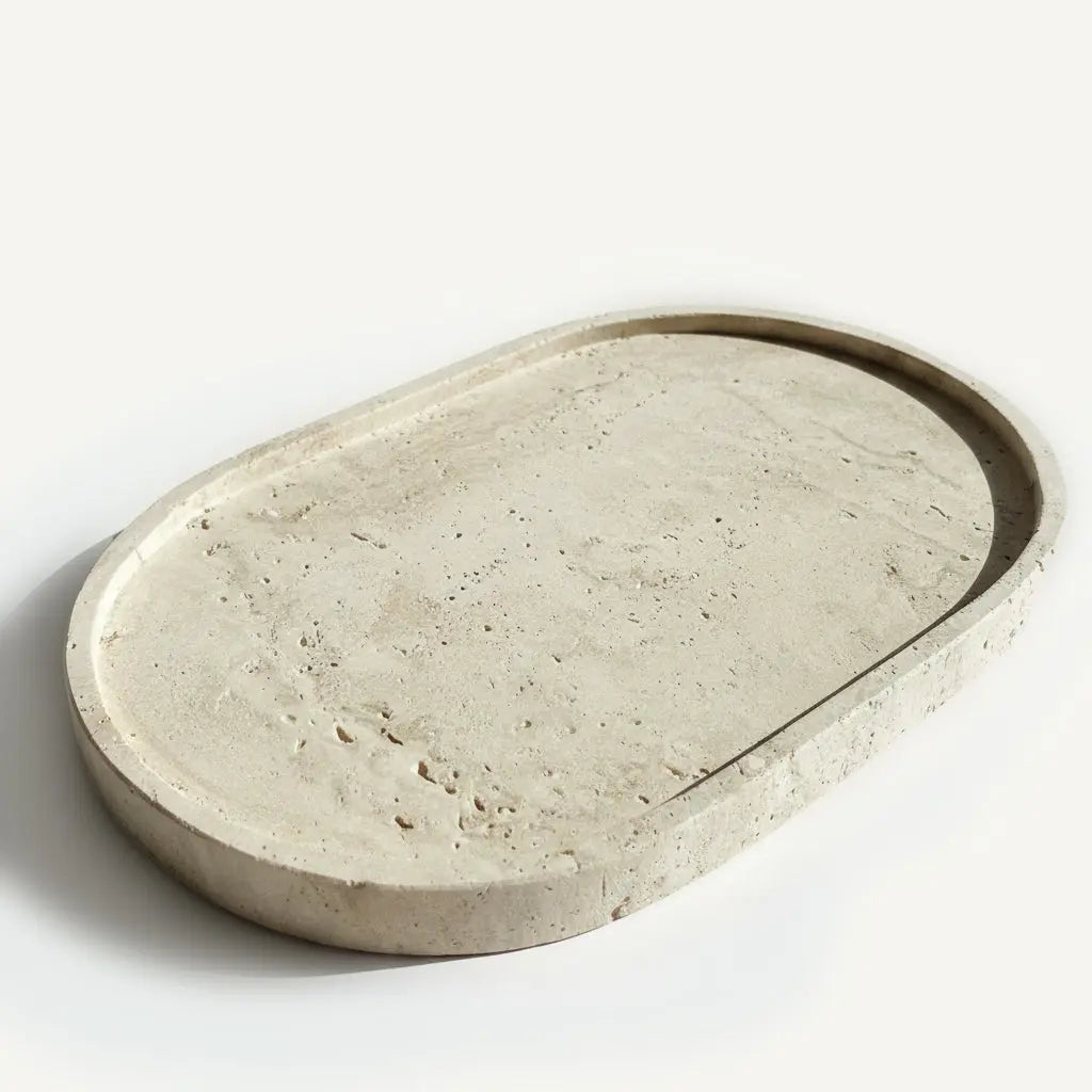 Plateau Décoratif en Travertin - 20 cm Hawali Home