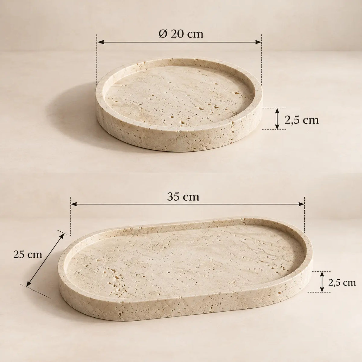 Plateau Décoratif en Travertin - 20 cm Hawali Home