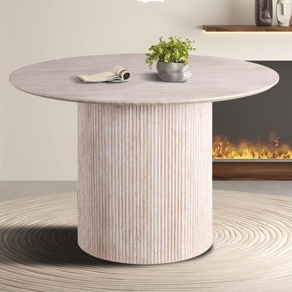 Table à Manger Ronde Effet Travertin BOHO - 120 cm Hawali Home