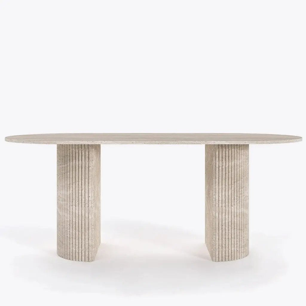 Table à Manger Ovale en Travertin SERENITY - De 160 à 220 cm Hawali Home