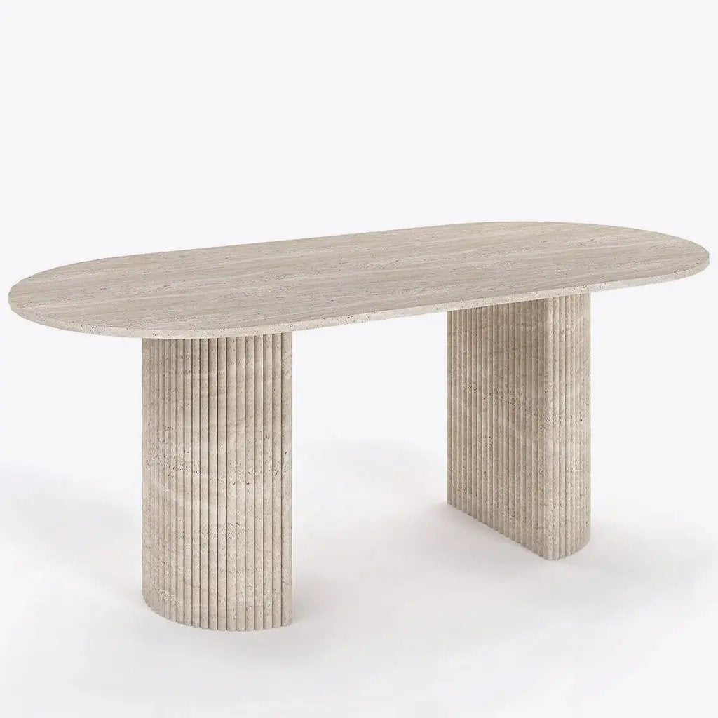 Table à Manger Ovale en Travertin SERENITY - De 160 à 220 cm Hawali Home