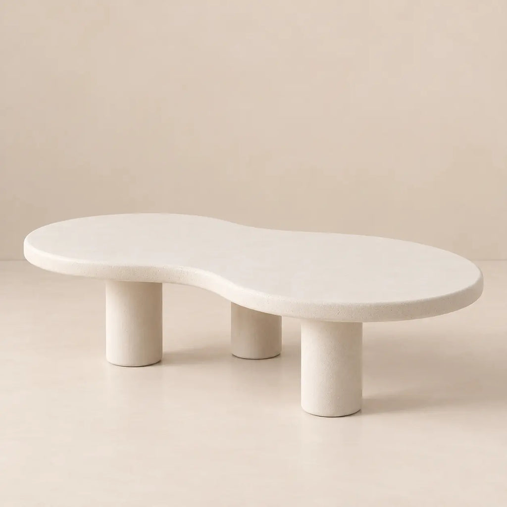 Table basse béton ciré 100 cm LILA en blanc cassé