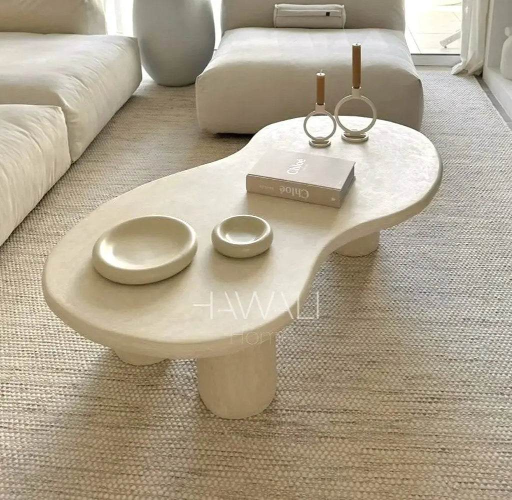 Table Basse Asymétrique en Béton Ciré LILA - 100 à 135 cm hawali-home