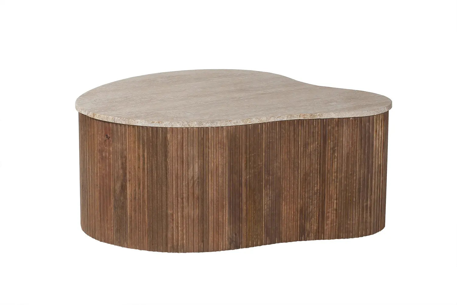 Table Basse Asymétrique en Travertin et Bois de Manguier LYRA - 83 cm Rousseau