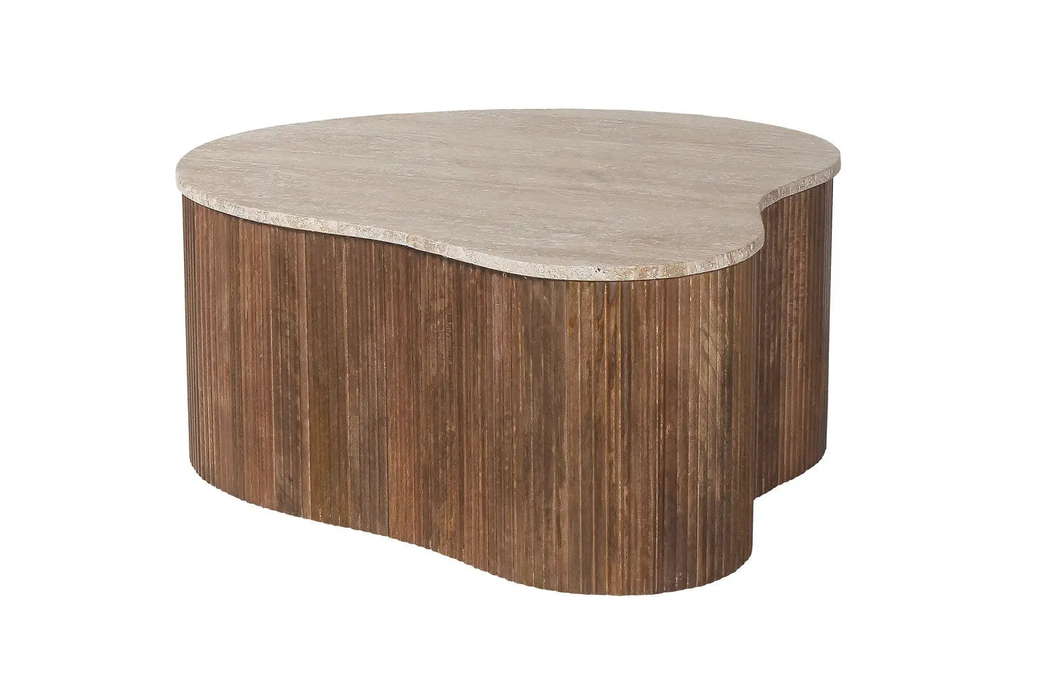 Table Basse Asymétrique en Travertin et Bois de Manguier LYRA - 83 cm Rousseau