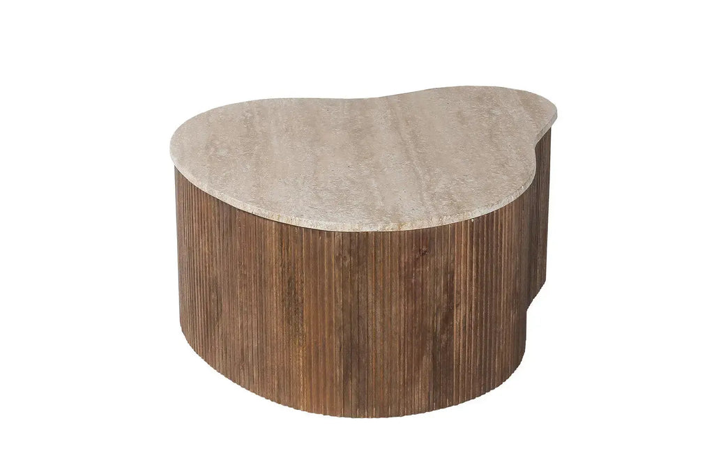 Table Basse Asymétrique en Travertin et Bois de Manguier LYRA - 83 cm Rousseau