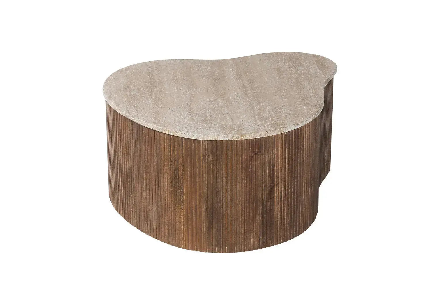 Table Basse Asymétrique en Travertin et Bois de Manguier LYRA - 83 cm Rousseau