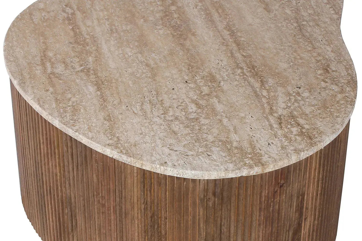 Table Basse Asymétrique en Travertin et Bois de Manguier LYRA - 83 cm Rousseau