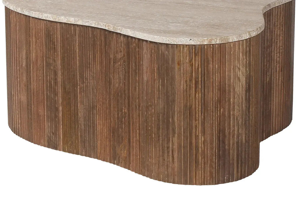 Table Basse Asymétrique en Travertin et Bois de Manguier LYRA - 83 cm Rousseau