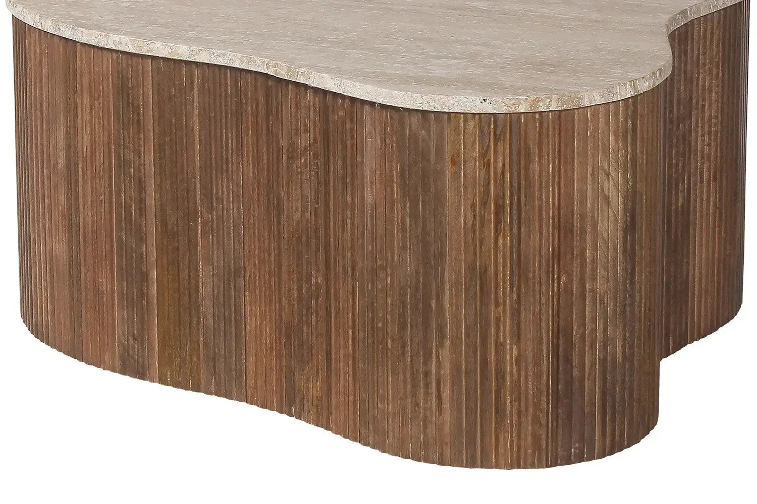 Table Basse Asymétrique en Travertin et Bois de Manguier LYRA - 83 cm Rousseau
