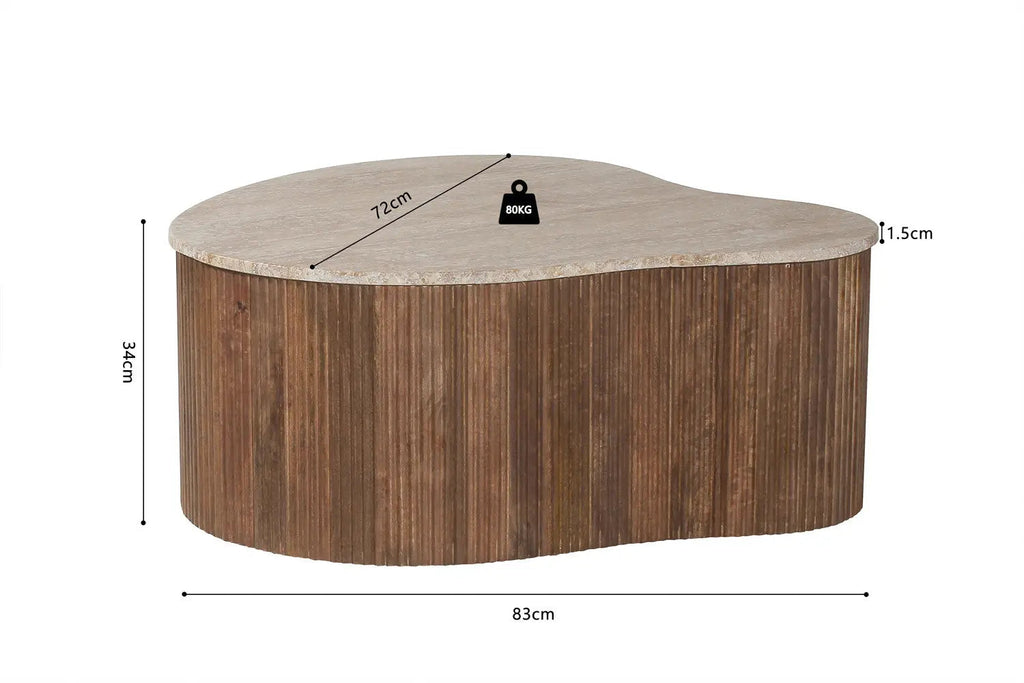 Table Basse Asymétrique en Travertin et Bois de Manguier LYRA - 83 cm Rousseau