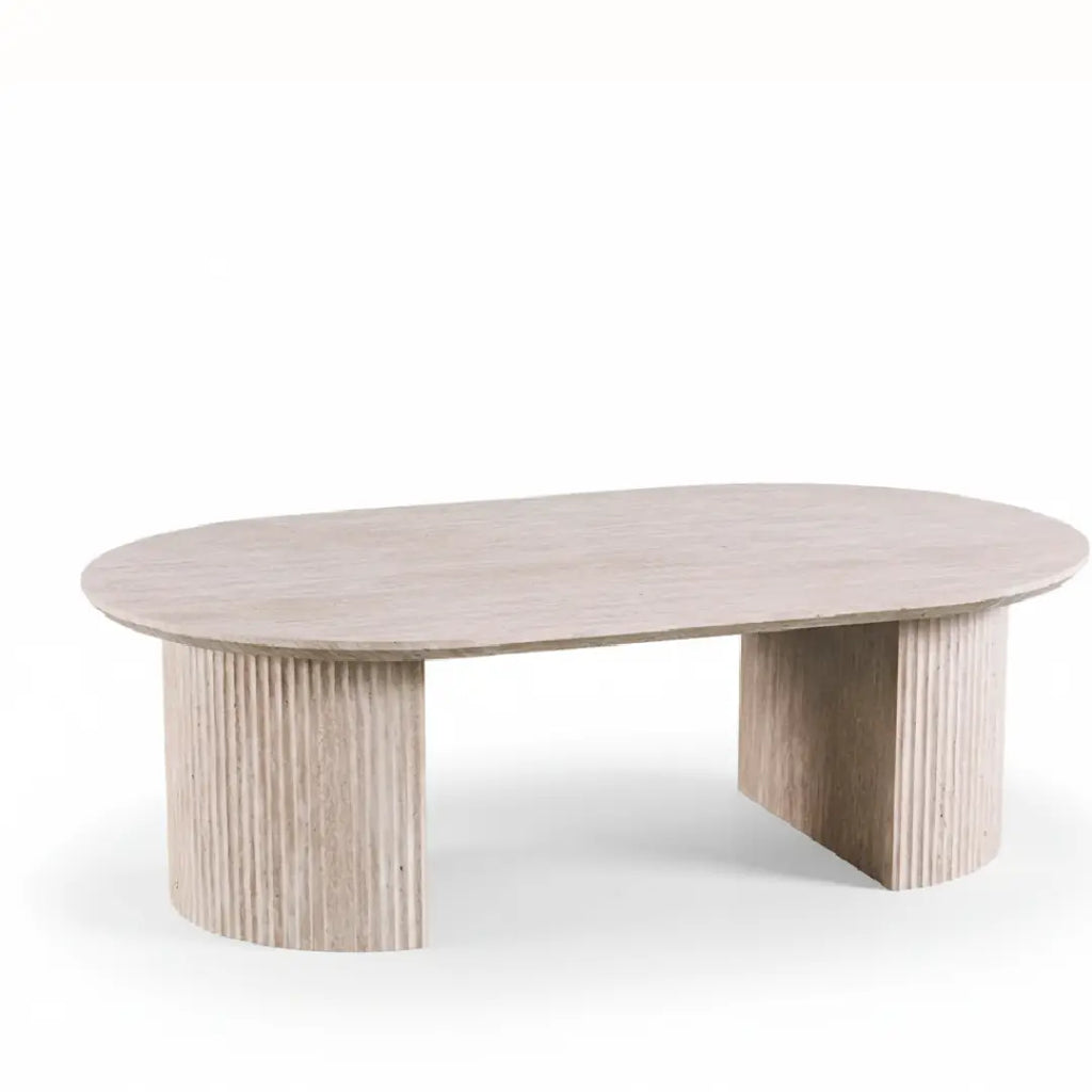 Table Basse Ovale PURE Effet Travertin - 120 x 70 cm Hawali Home