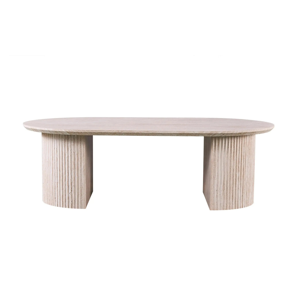 Table Basse Ovale PURE Effet Travertin - 120 x 70 cm Hawali Home