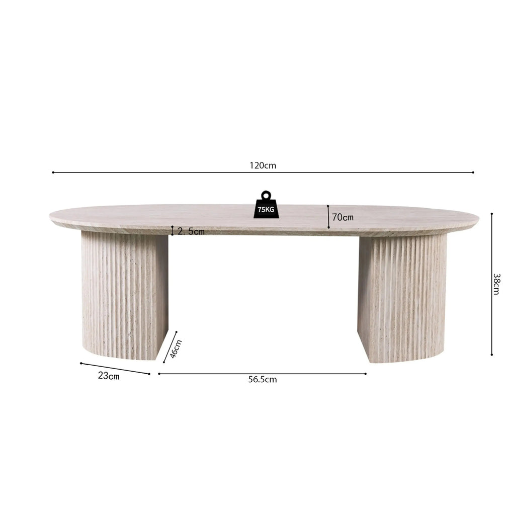 Table Basse Ovale PURE Effet Travertin - 120 x 70 cm Hawali Home