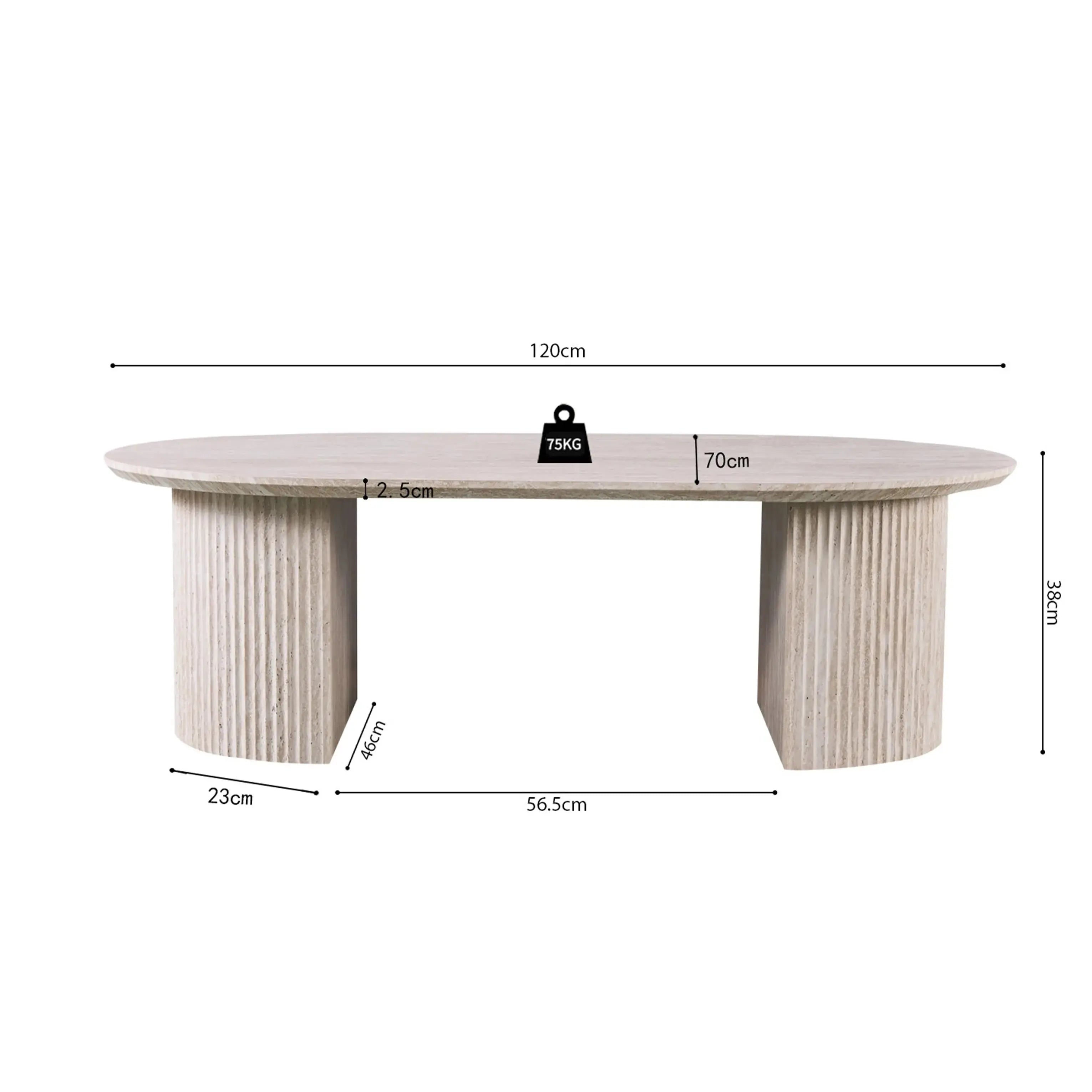 Table Basse Ovale PURE Effet Travertin - 120 x 70 cm Hawali Home