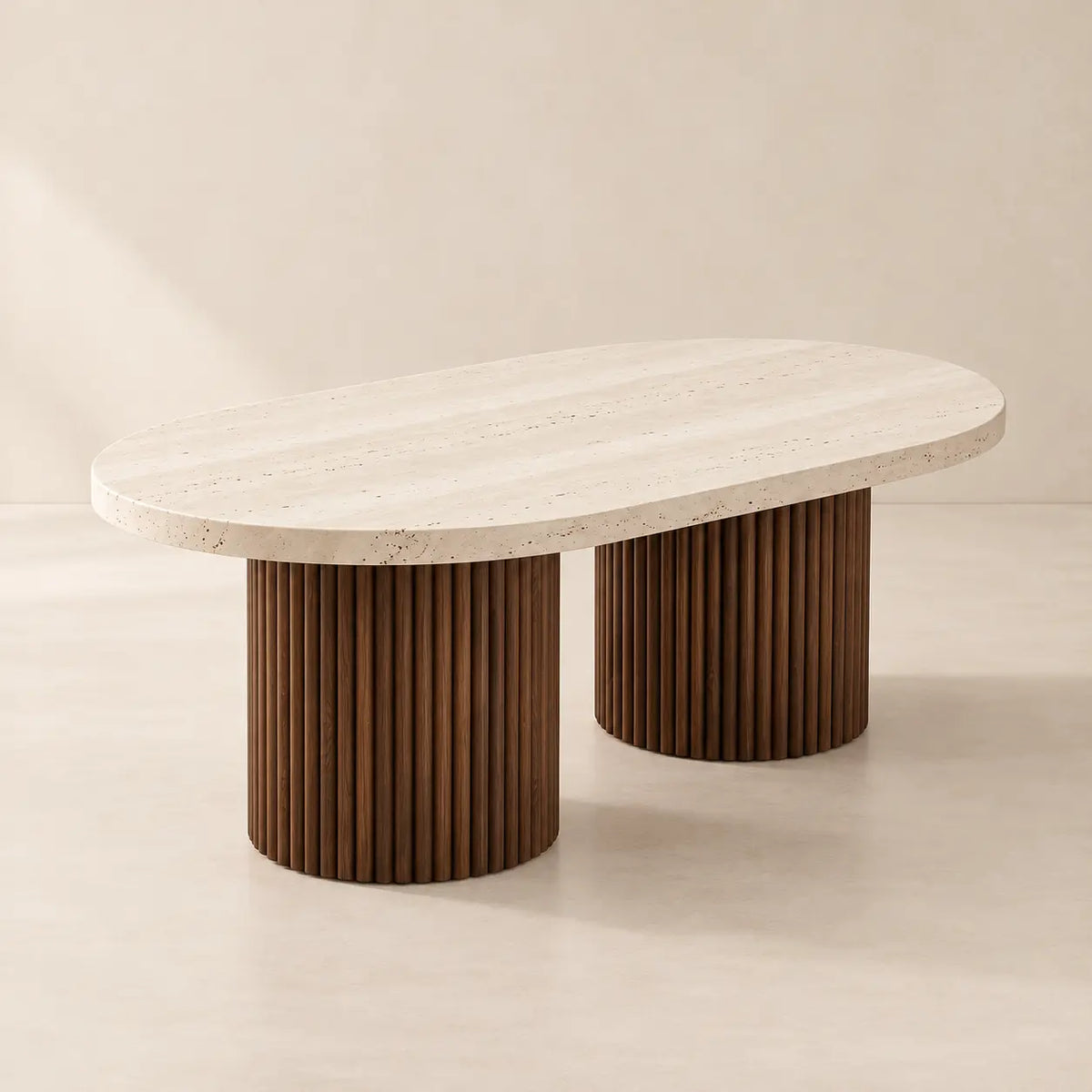 Table basse bois et travertin ovale ELENA – Hawali Home