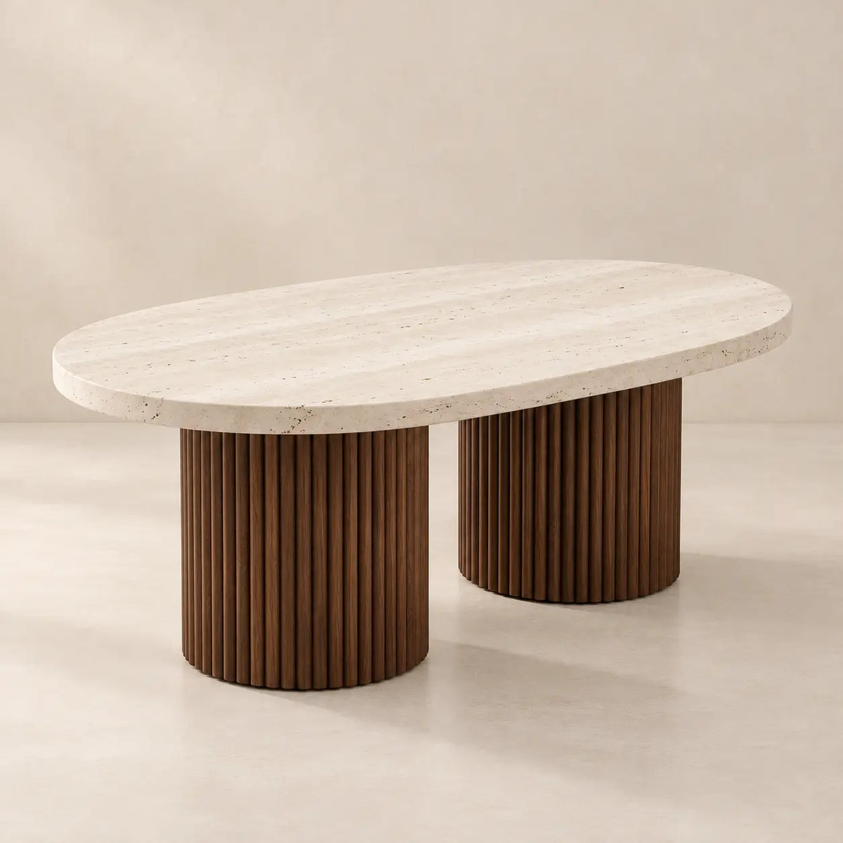 Table basse en bois et travertin ELENA de 90 à 120 cm
