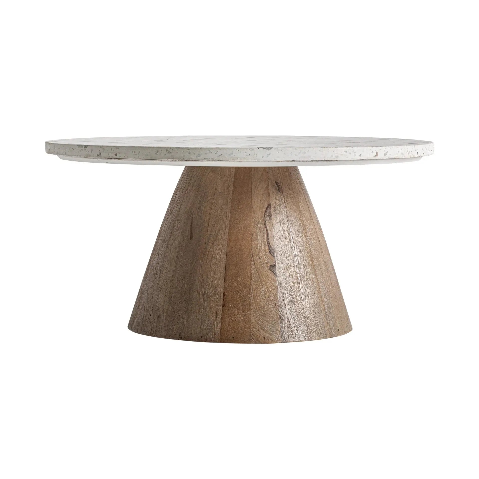 Table Basse Ronde en Terrazo Blanc et Bois de Manguier Brun LAUTREC - 80 cm KODU