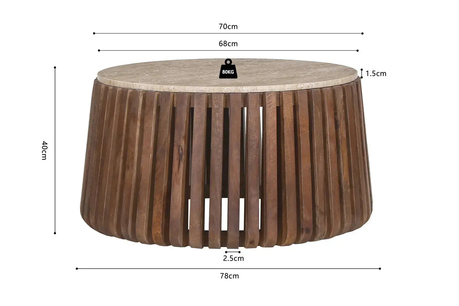 Table Basse Ronde en Travertin et Bois de Manguier MAYA - 70 cm Rousseau
