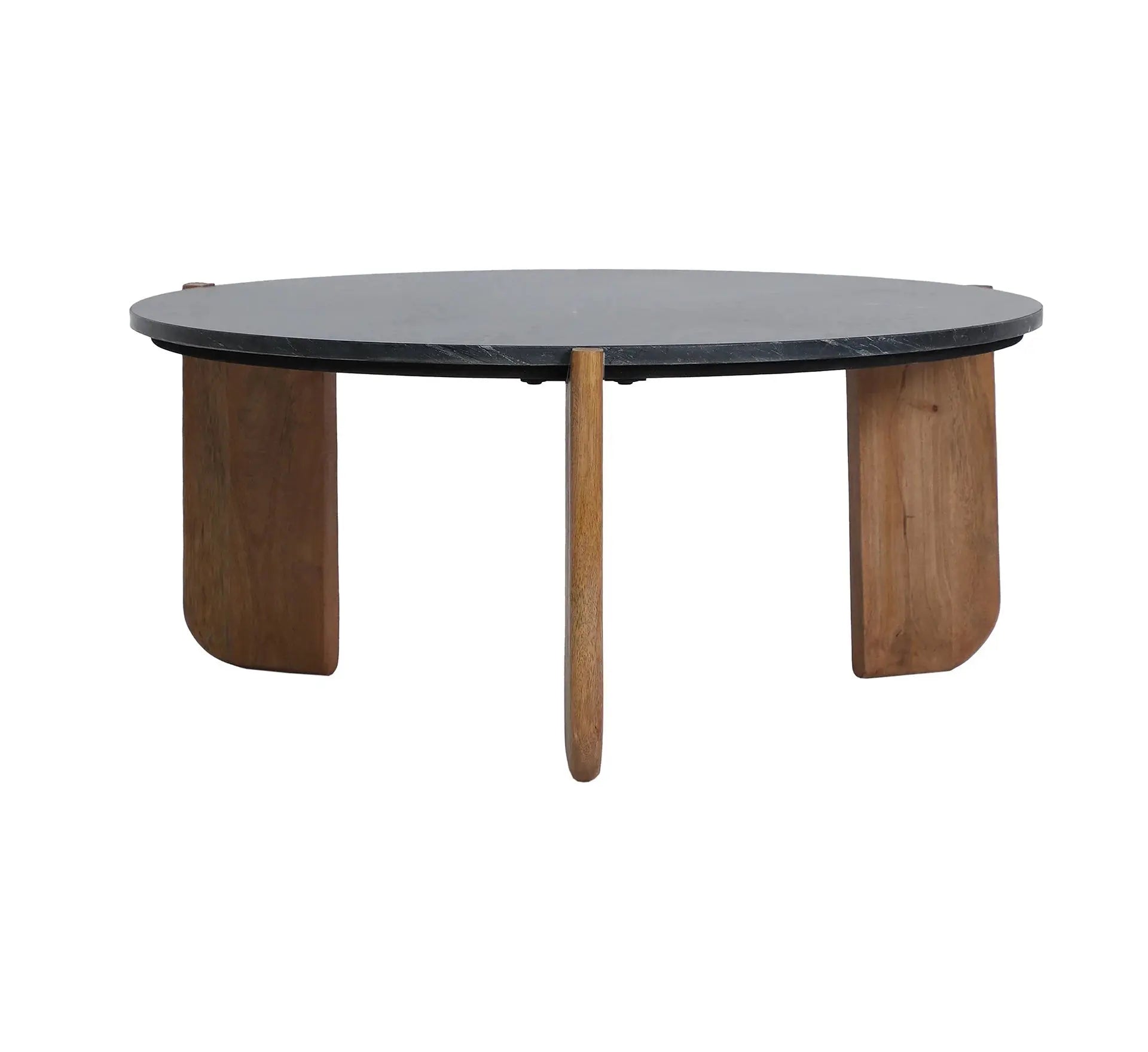 Table Basse de Salon avec Plateau en Marbre Noir et Pieds en Bois de Manguier Brun VALIGNY - 82 cm KODU