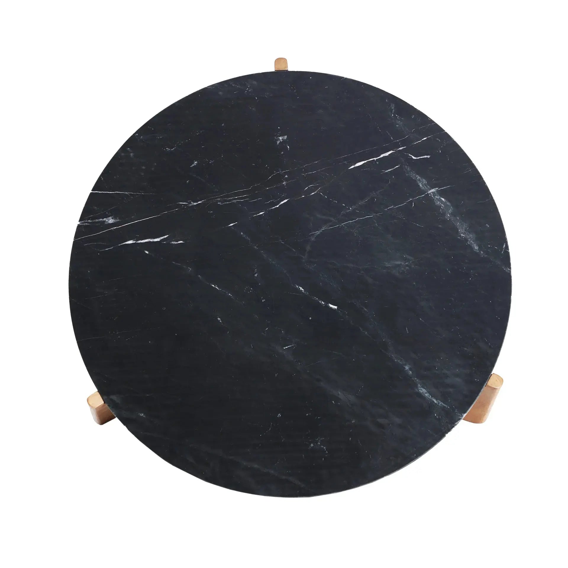 Table Basse de Salon avec Plateau en Marbre Noir et Pieds en Bois de Manguier Brun VALIGNY - 82 cm KODU