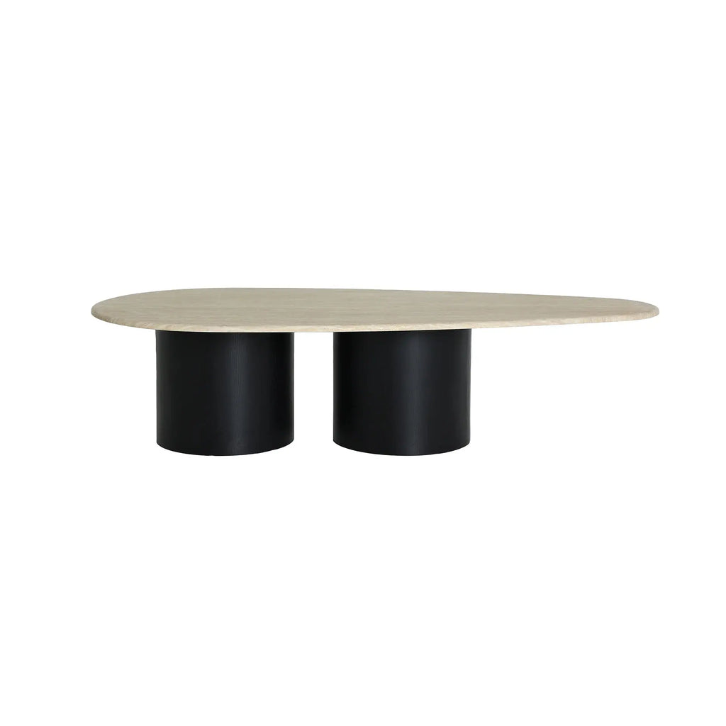 Table Basse de Salon en Bois MDF Noir Plateau Marbre Synthétique Beige GRAMBOIS - 150 x 75 cm KODU