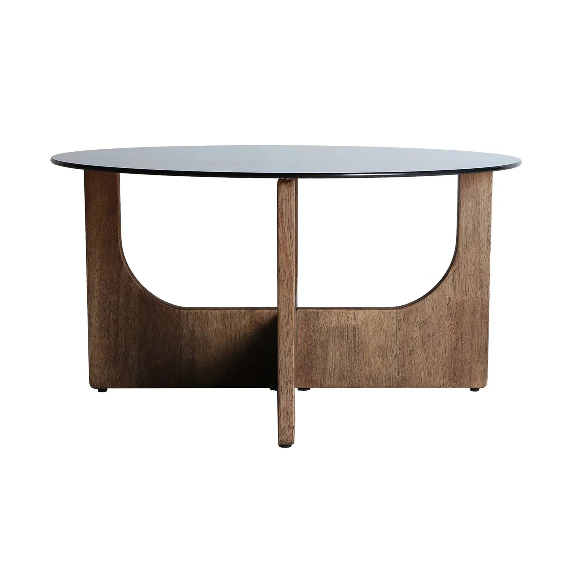 Table Basse en Bois d'Hévéa Brun Plateau en Verre Trempé Brun LUBECA - 80 cm KODU
