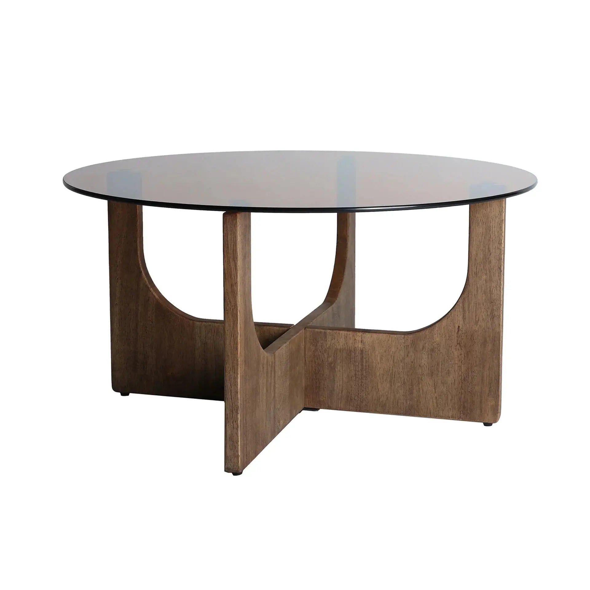 Table Basse en Bois d'Hévéa Brun Plateau en Verre Trempé Brun LUBECA - 80 cm KODU