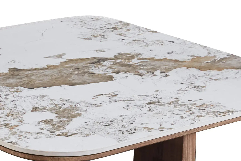 Table Basse en Pierre Brillante avec 4 Poufs CLEA - 80 x 80 cm Rousseau