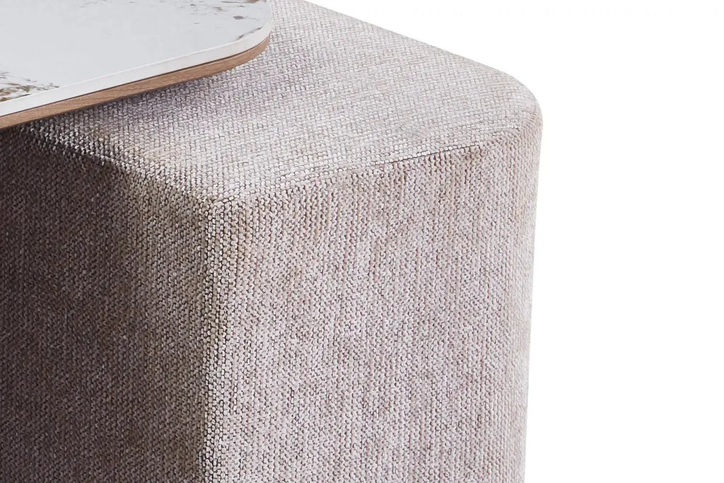 Table Basse en Pierre Brillante avec 4 Poufs CLEA - 80 x 80 cm Rousseau