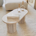 Table basse ovale en travertin MARY, plateau et pieds en pierre