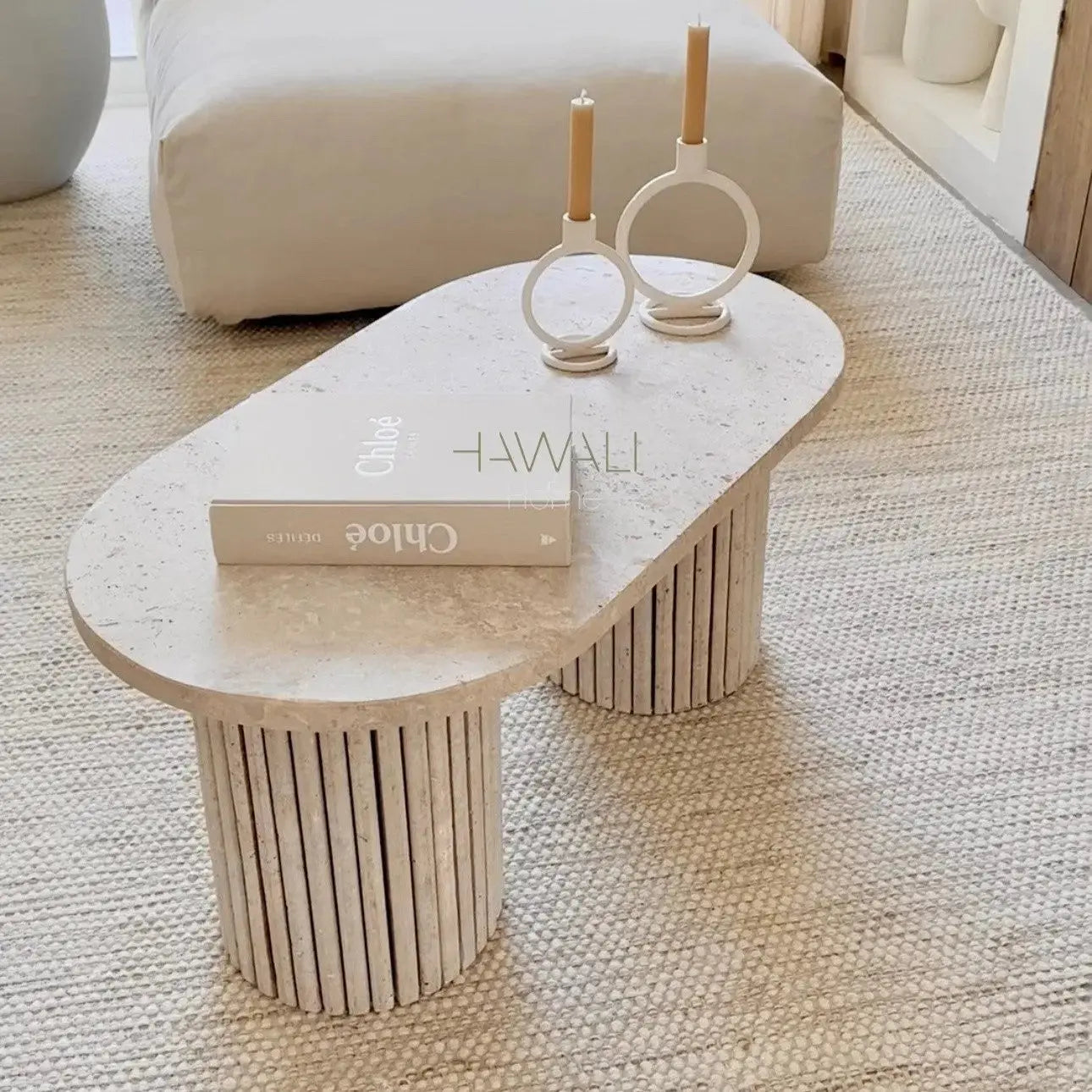 Table Basse en Travertin MARY - De 60 à 100 cm Hawali Home