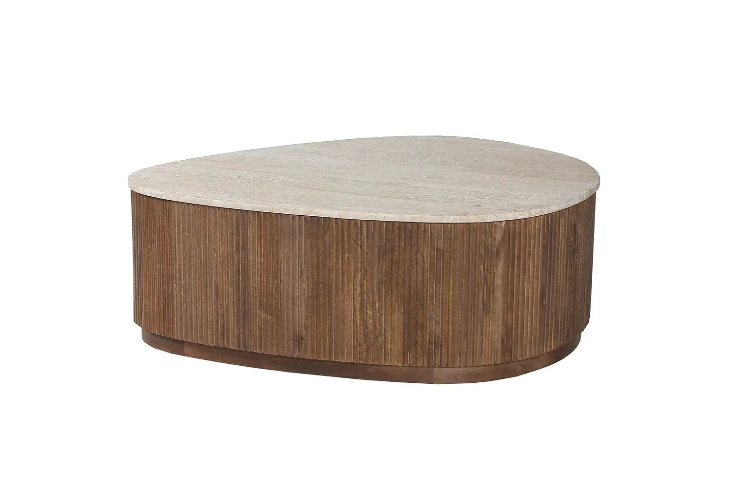 Table Basse en Travertin et Bois Manguier LYRA - 100 cm Rousseau