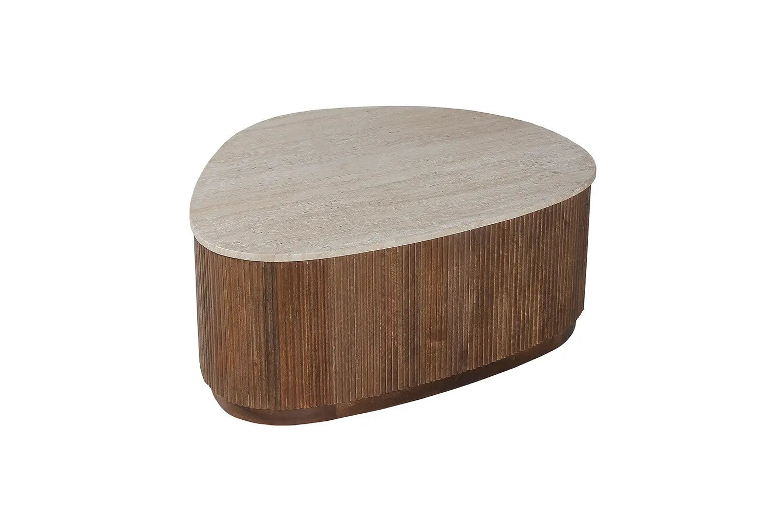 Table Basse en Travertin et Bois Manguier LYRA - 100 cm Rousseau