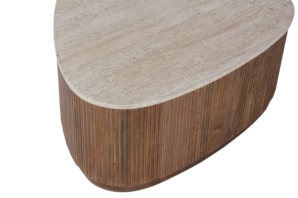 Table Basse en Travertin et Bois Manguier LYRA - 100 cm Rousseau