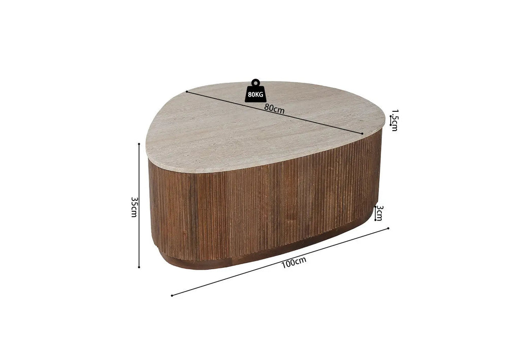 Table Basse en Travertin et Bois Manguier LYRA - 100 cm Rousseau