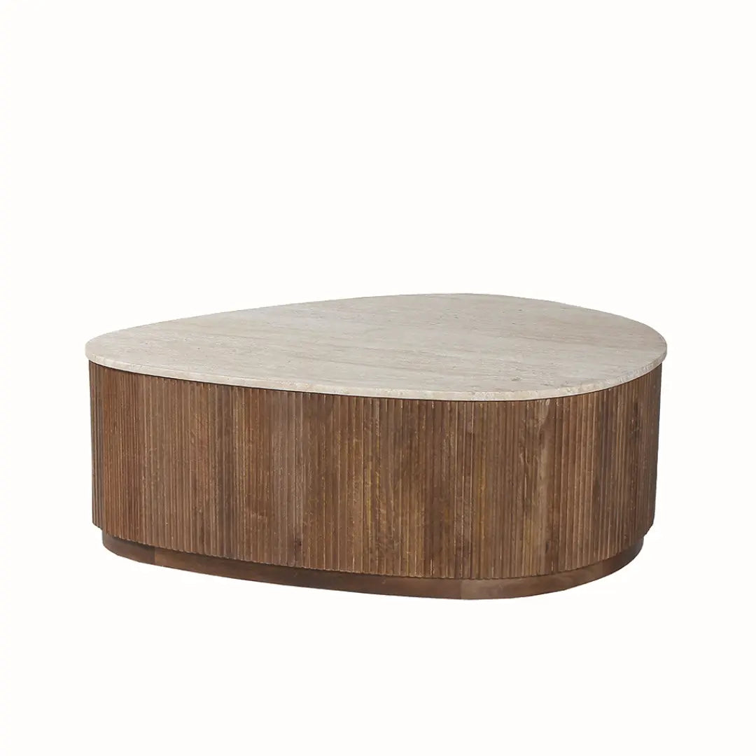 Table Basse en Travertin et Bois Manguier LYRA - 100 cm Rousseau