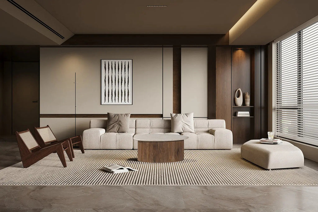 Table Basse en Travertin et Bois Manguier LYRA - 90 cm Rousseau