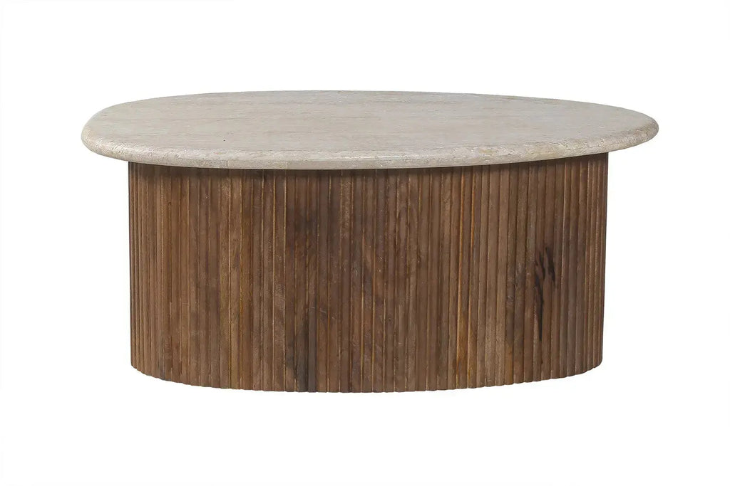 Table Basse en Travertin et Bois Manguier LYRA - 90 cm Rousseau