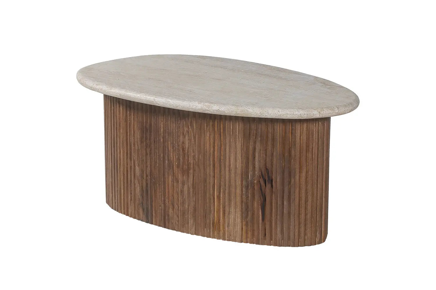 Table Basse en Travertin et Bois Manguier LYRA - 90 cm Rousseau